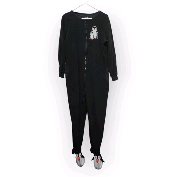 Nick & Nora Penguin One Piece Footed Sleeper Pajamas Jumpsuit PJs Size Medium - Picture 1 of 9